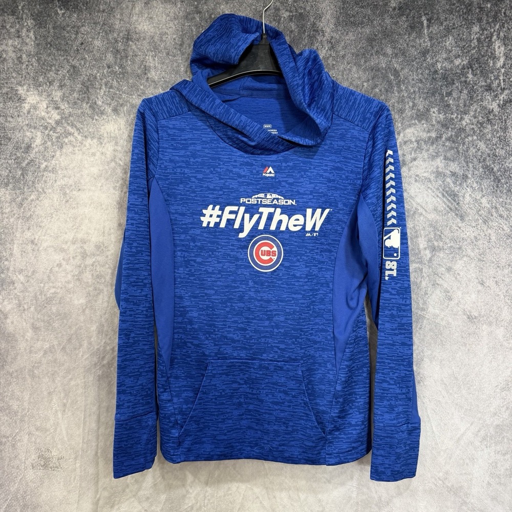 Majestic Chicago Cubs 2018 Postseason #FlyTheW Hoodie Men's M Blue MLB
